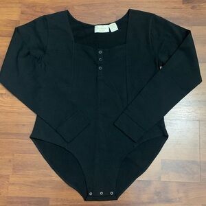 Vintage Victoria’s Secret Gold Label Black Bodysuit Top Snap Button Size Large
